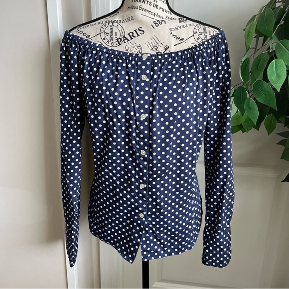 Lauren Ralph Lauren Tops - Lauren Ralph Lauren Off Shoulder Polka Dot Button Down Top Blue Sz M